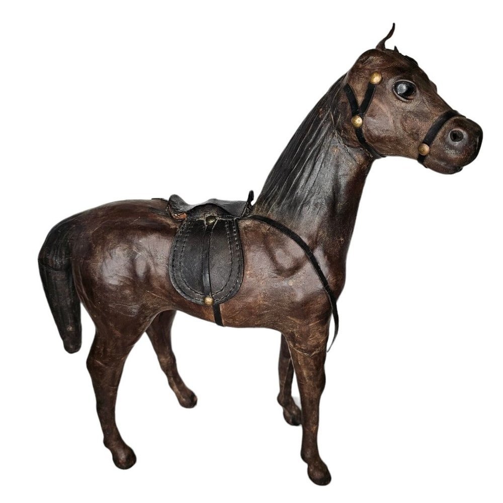 Vintage Leather Wrapped Horse Statue Figure 13x13" Equestrian Art Decor Brown‎